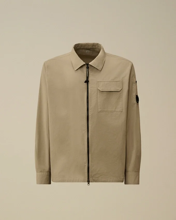 Biologisch gabardine overhemd met rits en Lens-detail