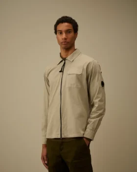 Biologisch gabardine overhemd met rits en Lens-detail