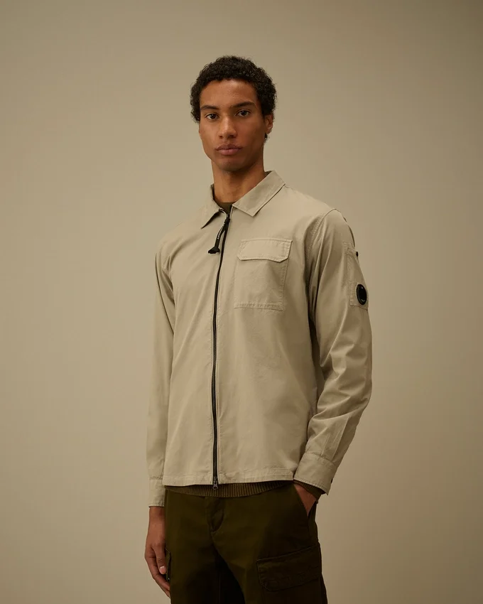 Biologisch gabardine overhemd met rits en Lens-detail