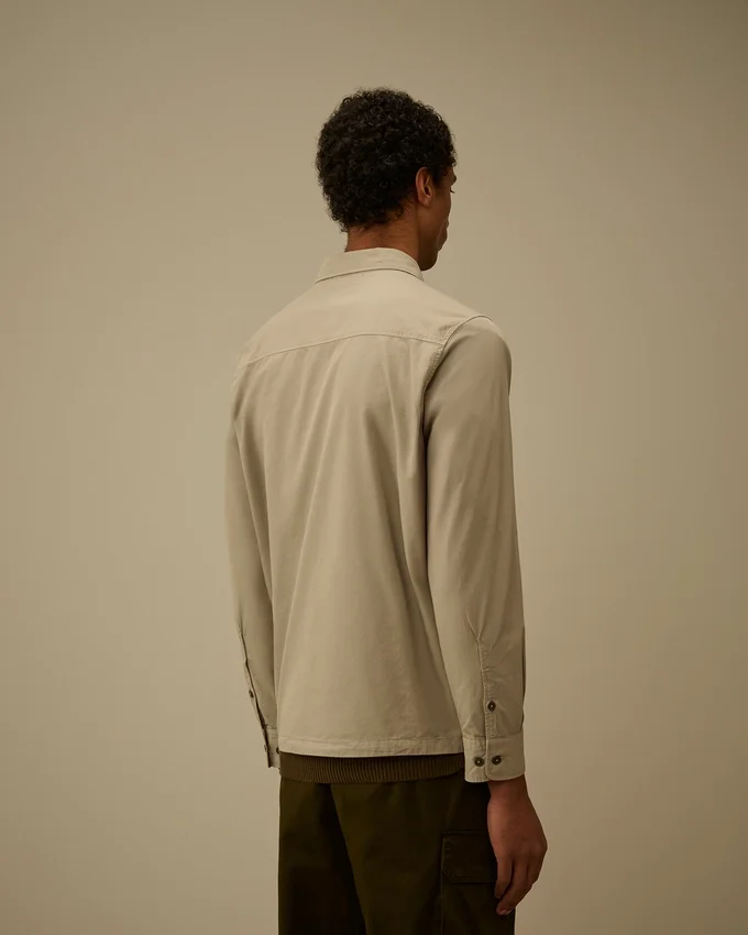 Biologisch gabardine overhemd met rits en Lens-detail