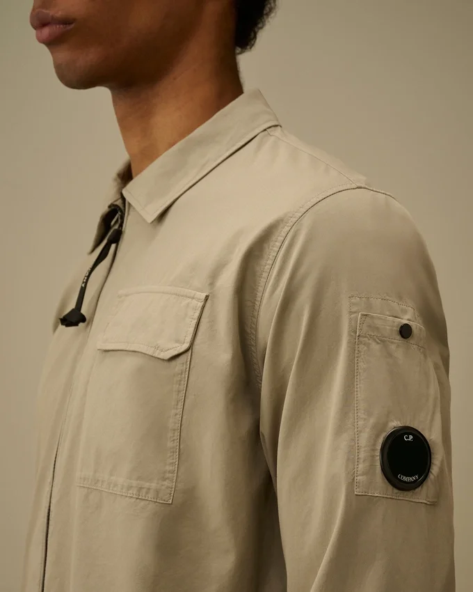 Biologisch gabardine overhemd met rits en Lens-detail