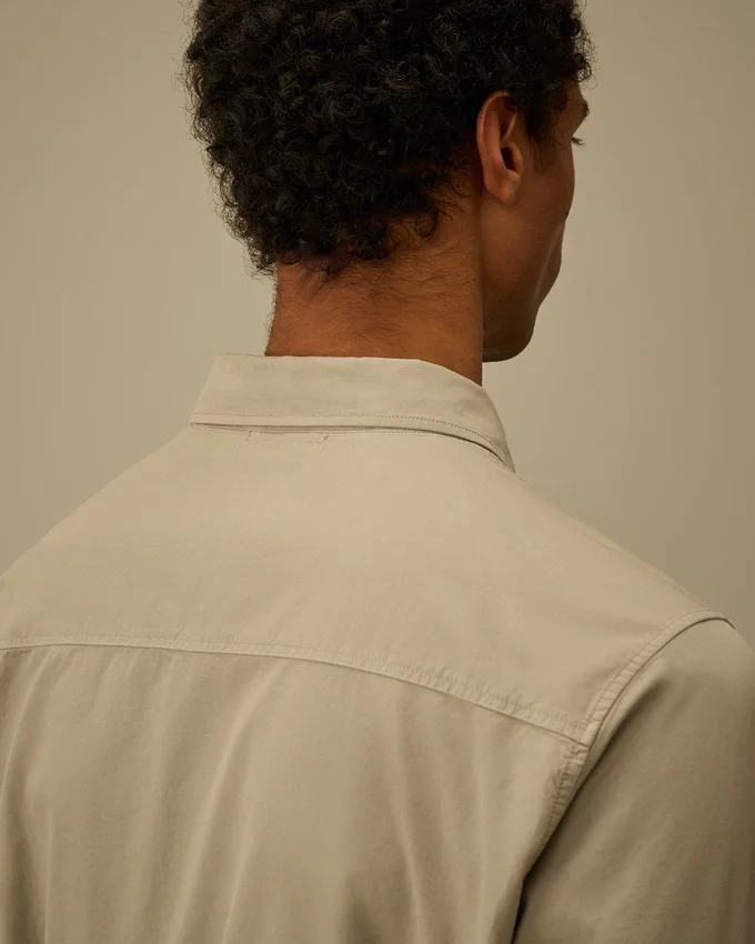 Biologisch gabardine overhemd met rits en Lens-detail