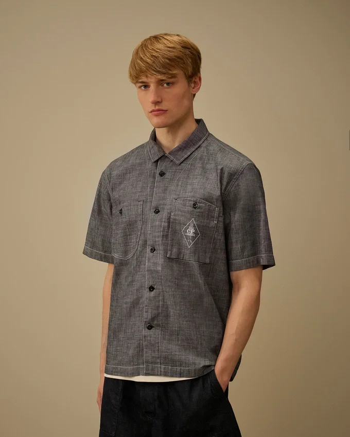 Chambray-overhemd met korte mouwen en knopen