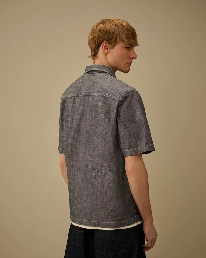 Chambray-overhemd met korte mouwen en knopen