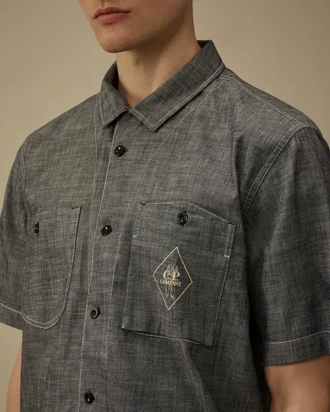 Chambray-overhemd met korte mouwen en knopen