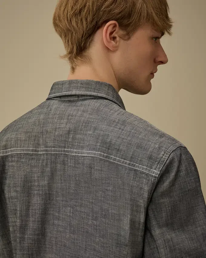 Chambray-overhemd met korte mouwen en knopen