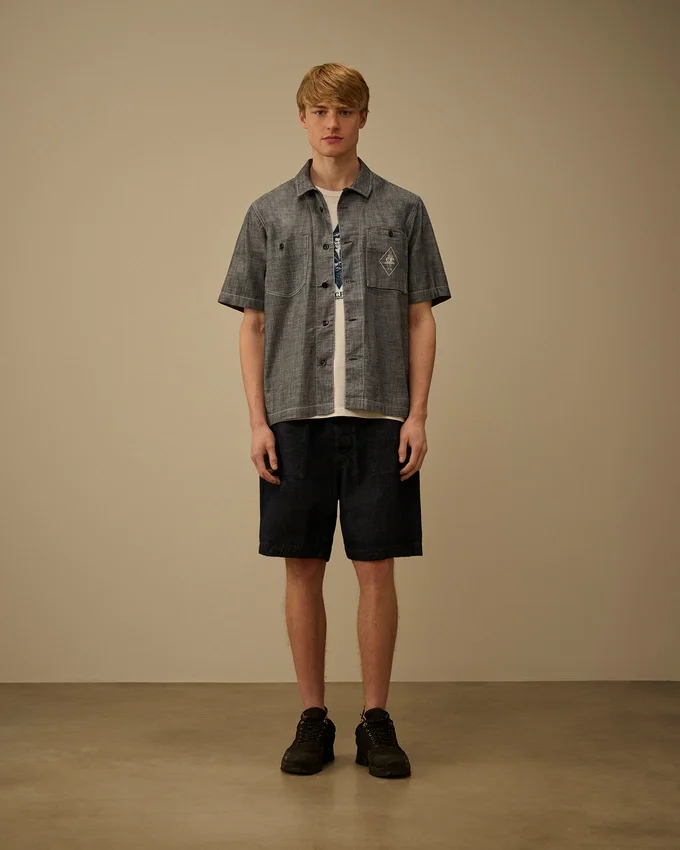 Chambray-overhemd met korte mouwen en knopen
