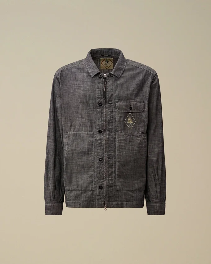 Chambray-overhemd met lange mouwen en ritssluiting