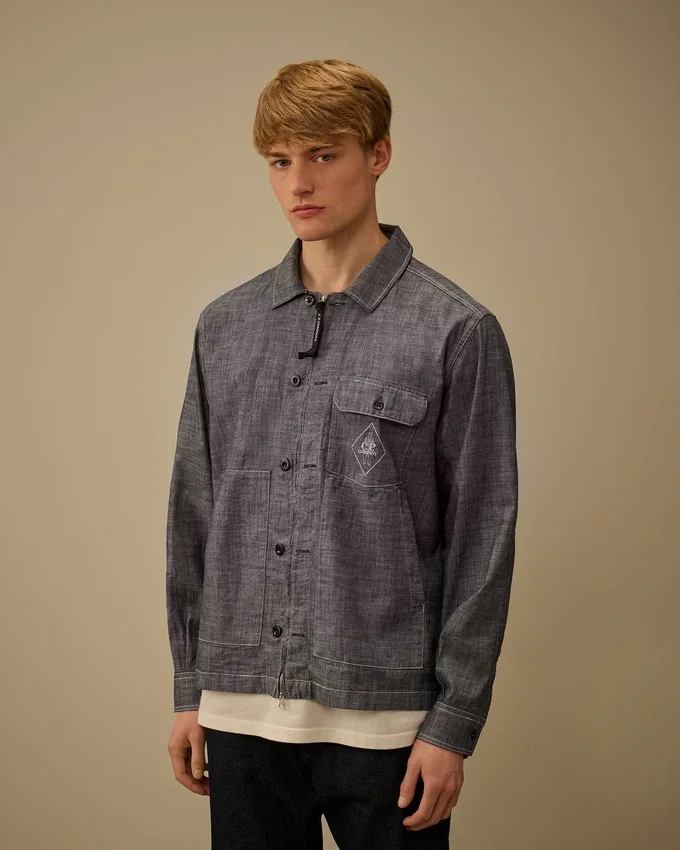 Chambray-overhemd met lange mouwen en ritssluiting