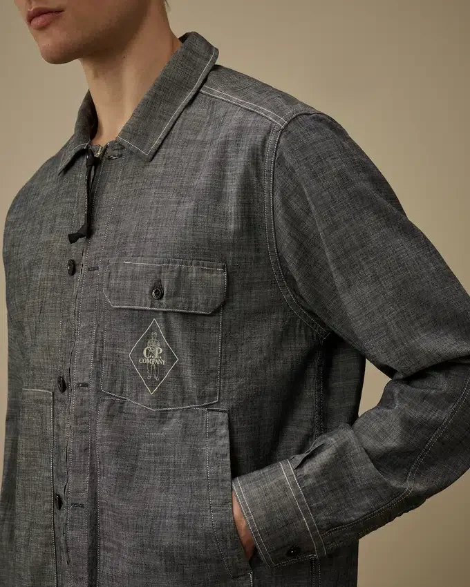Chambray-overhemd met lange mouwen en ritssluiting