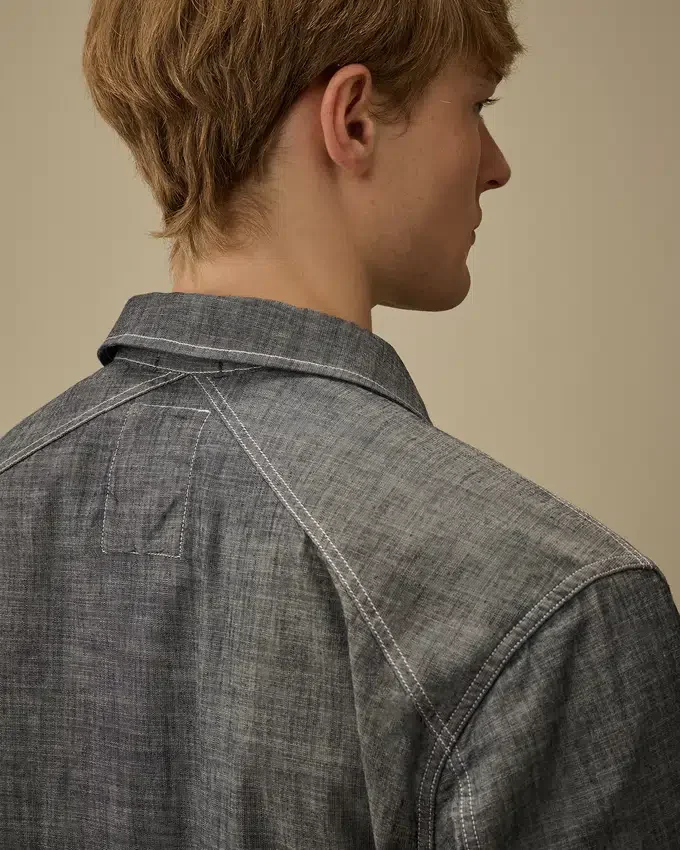 Chambray-overhemd met lange mouwen en ritssluiting