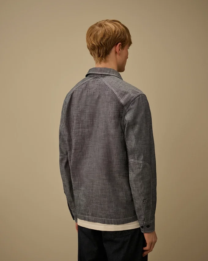 Chambray-overhemd met lange mouwen en ritssluiting