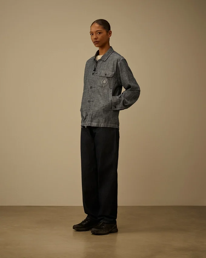 Chambray-overhemd met lange mouwen en ritssluiting