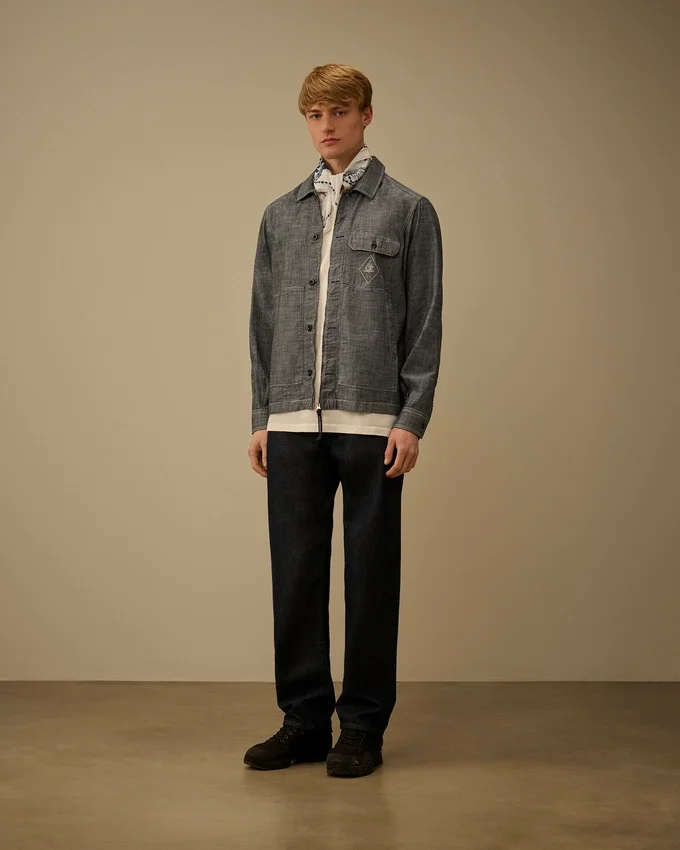 Chambray-overhemd met lange mouwen en ritssluiting
