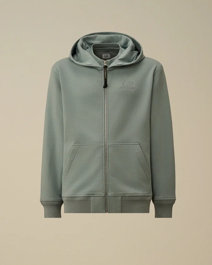 Diagonaal geribbeld fleece-Sweatshirt met capuchon en rits
