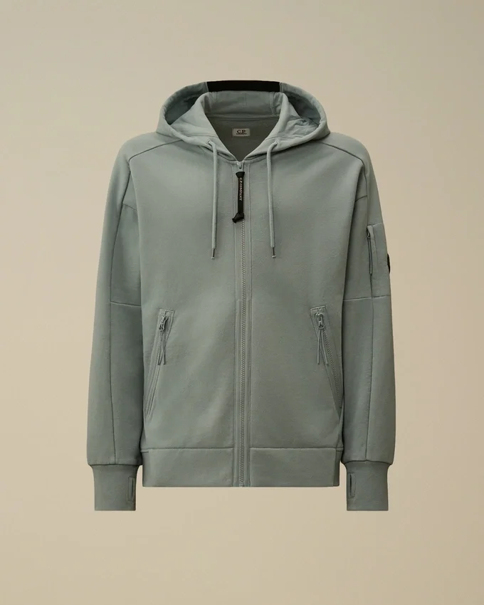 Diagonaal geribbeld fleece sweatshirt met capuchon en rits
