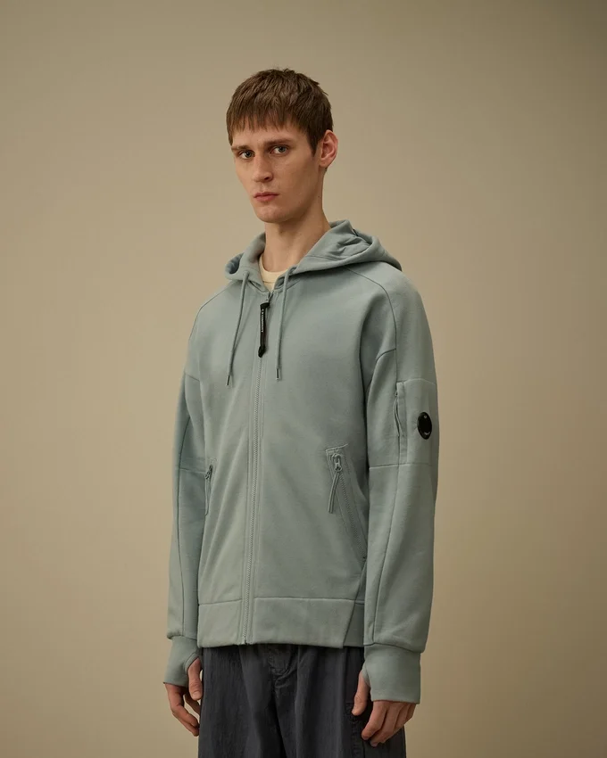 Diagonaal geribbeld fleece sweatshirt met capuchon en rits