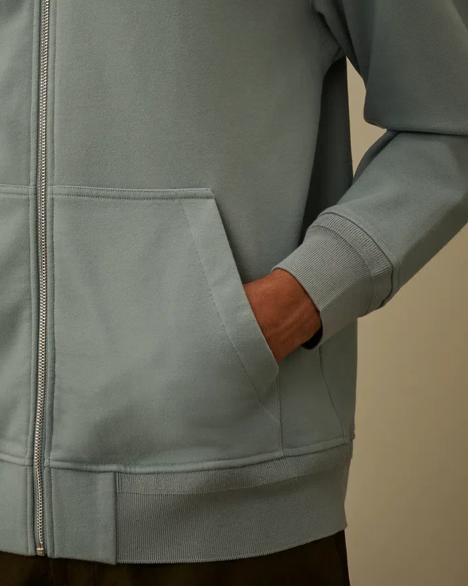 Diagonaal geribbeld fleece-Sweatshirt met capuchon en rits