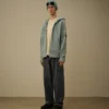 Diagonaal geribbeld fleece sweatshirt met capuchon en rits