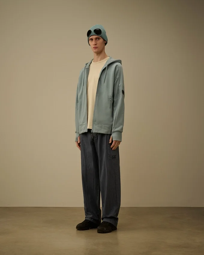 Diagonaal geribbeld fleece sweatshirt met capuchon en rits