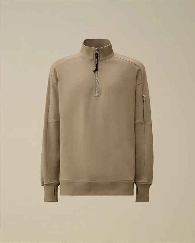 Diagonaal geribbeld fleece-Sweatshirt met halve rits en Lens-motief