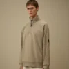 Diagonaal geribbeld fleece-Sweatshirt met halve rits en Lens-motief