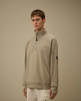 Diagonaal geribbeld fleece-Sweatshirt met halve rits en Lens-motief