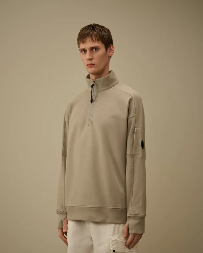 Diagonaal geribbeld fleece-Sweatshirt met halve rits en Lens-motief