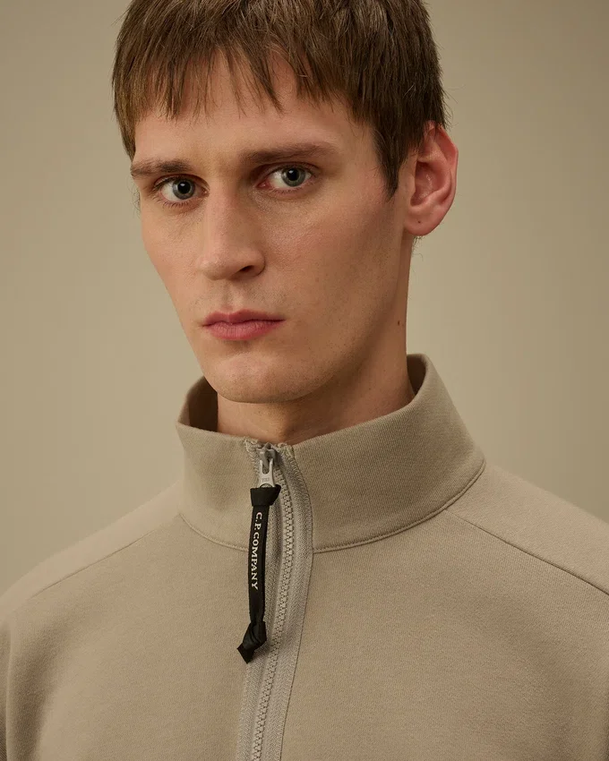 Diagonaal geribbeld fleece-Sweatshirt met halve rits en Lens-motief