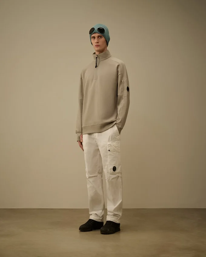 Diagonaal geribbeld fleece-Sweatshirt met halve rits en Lens-motief