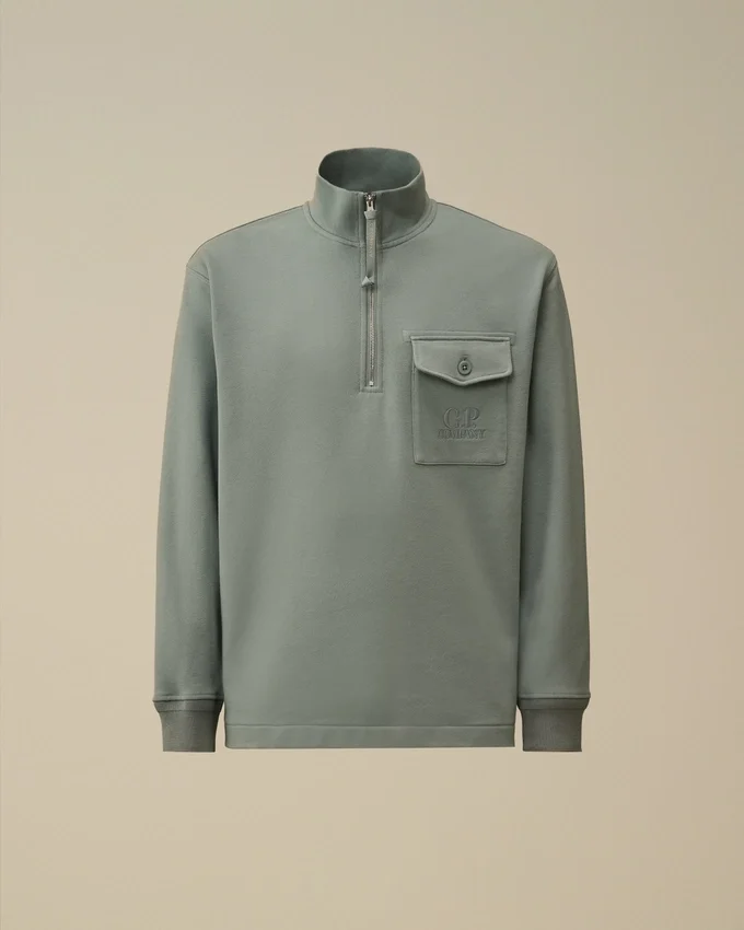 Diagonaal gestructureerd fleece-Sweatshirt met halve rits