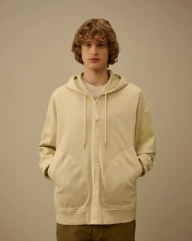 Diagonal Fleece boxy sweatshirt met capuchon en ritssluiting