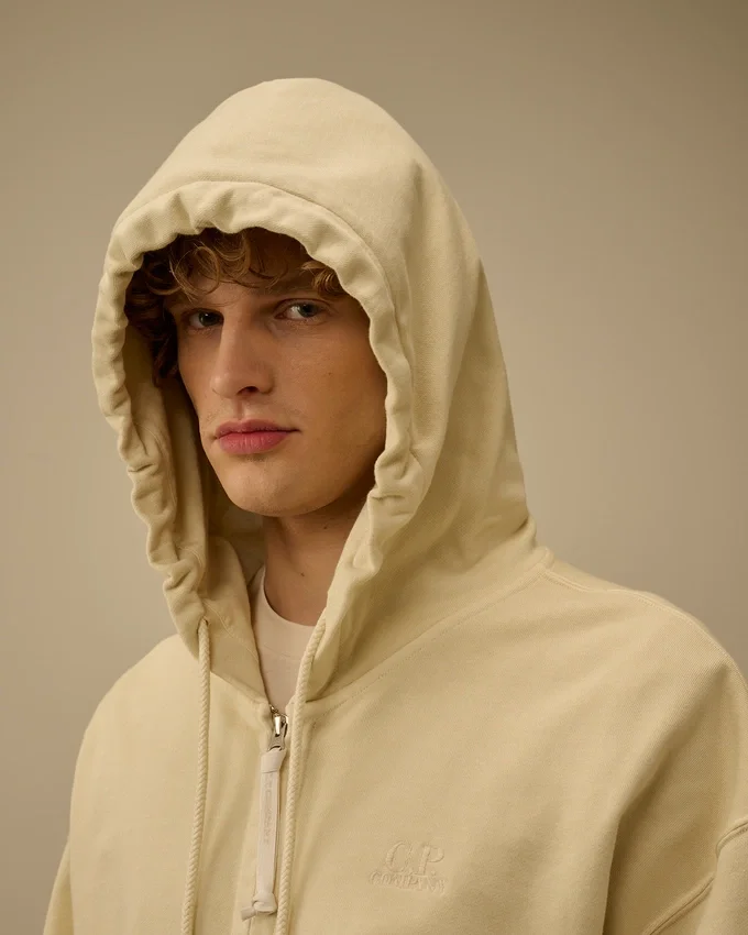 Diagonal Fleece boxy sweatshirt met capuchon en ritssluiting