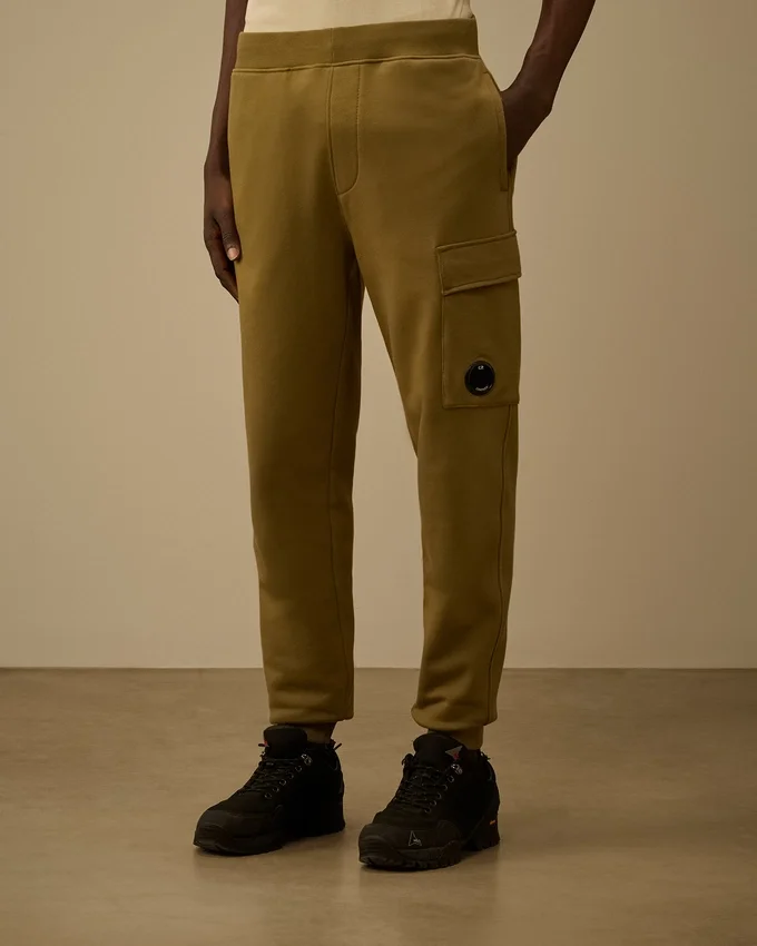 Diagonale, opgestikte fleece cargo-joggingbroek met Lens-motief
