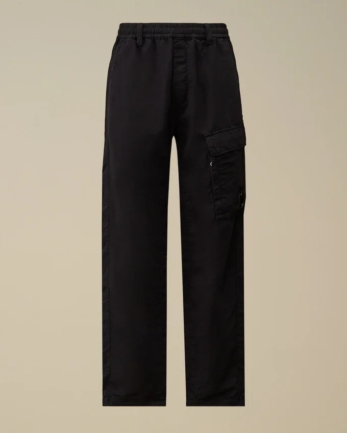 Elastische cargo-broek van katoen/linnen met Lens-detail