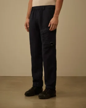 Elastische cargo-broek van katoen/linnen met Lens-detail