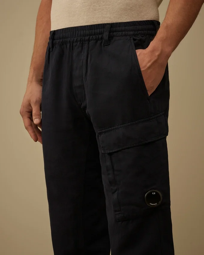 Elastische cargo-broek van katoen/linnen met Lens-detail