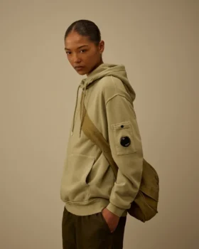 Katoenen diagonaal fleece-sweatshirt met capuchon