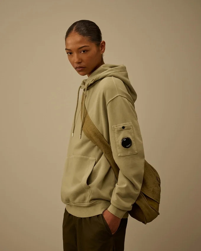 Katoenen diagonaal fleece-sweatshirt met capuchon