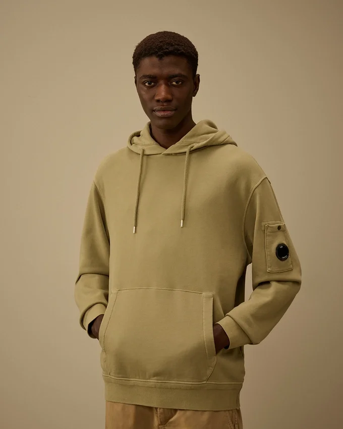 Katoenen diagonaal fleece-sweatshirt met capuchon