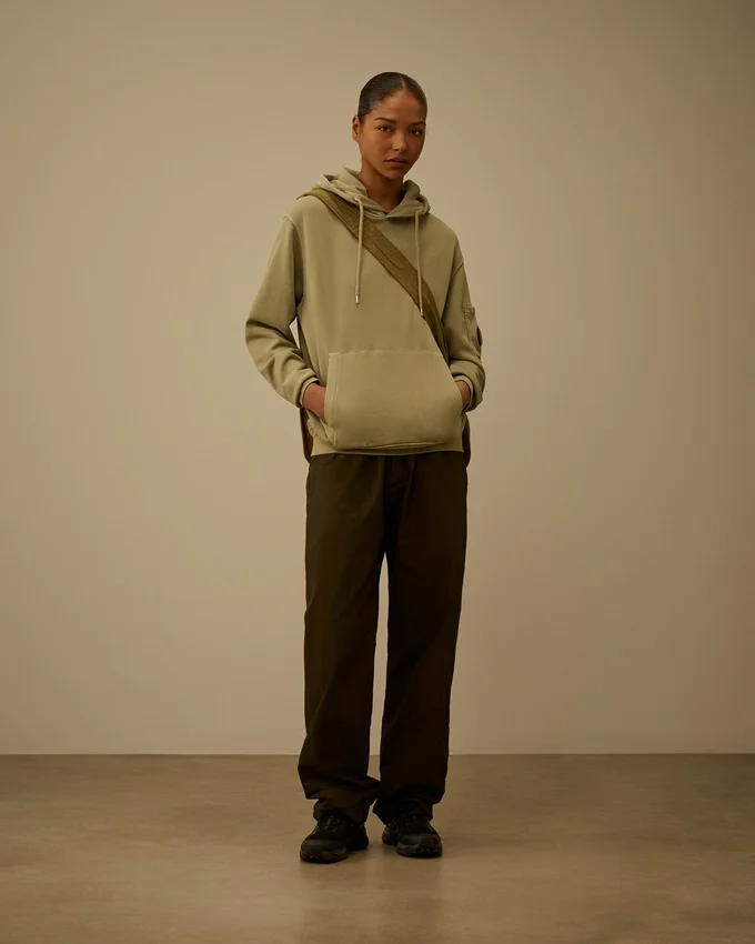 Katoenen diagonaal fleece-sweatshirt met capuchon