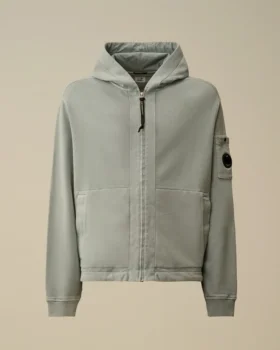 Katoenen diagonaal fleece-Sweatshirt met capuchon en rits