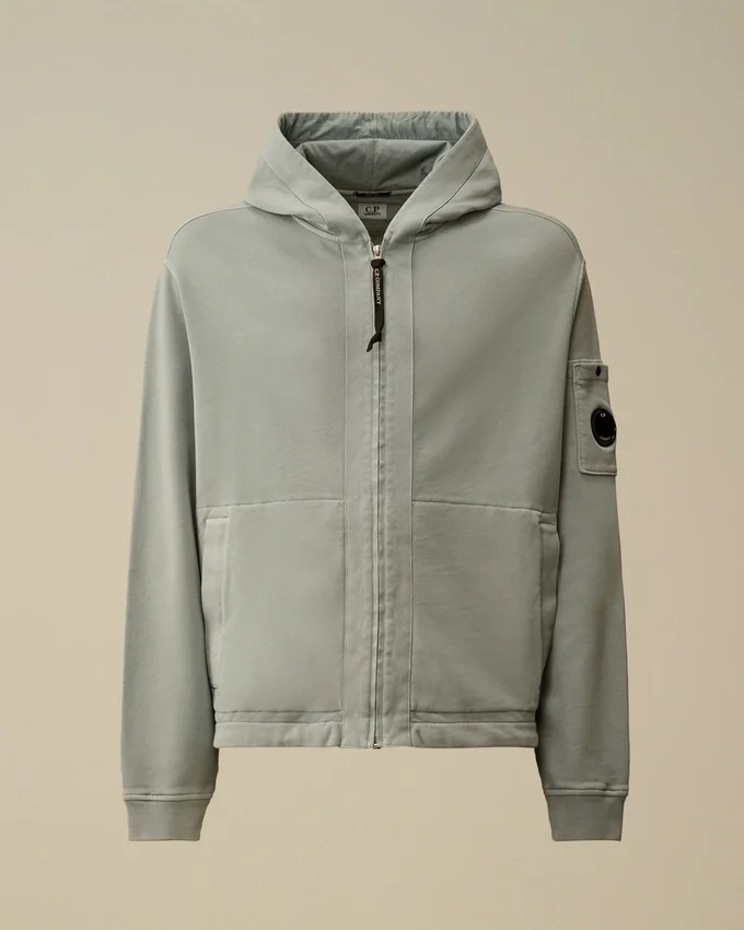 Katoenen diagonaal fleece-Sweatshirt met capuchon en rits