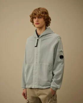 Katoenen diagonaal fleece-Sweatshirt met capuchon en rits