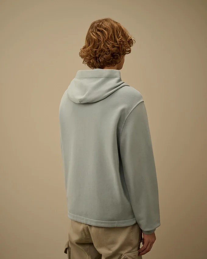 Katoenen diagonaal fleece-Sweatshirt met capuchon en rits