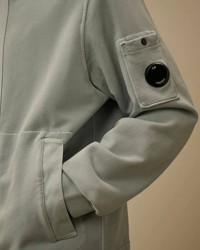 Katoenen diagonaal fleece-Sweatshirt met capuchon en rits