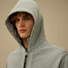 Katoenen diagonaal fleece-Sweatshirt met capuchon en rits
