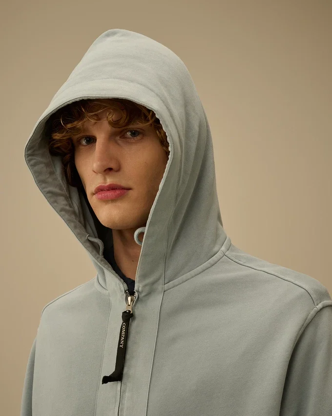 Katoenen diagonaal fleece-Sweatshirt met capuchon en rits