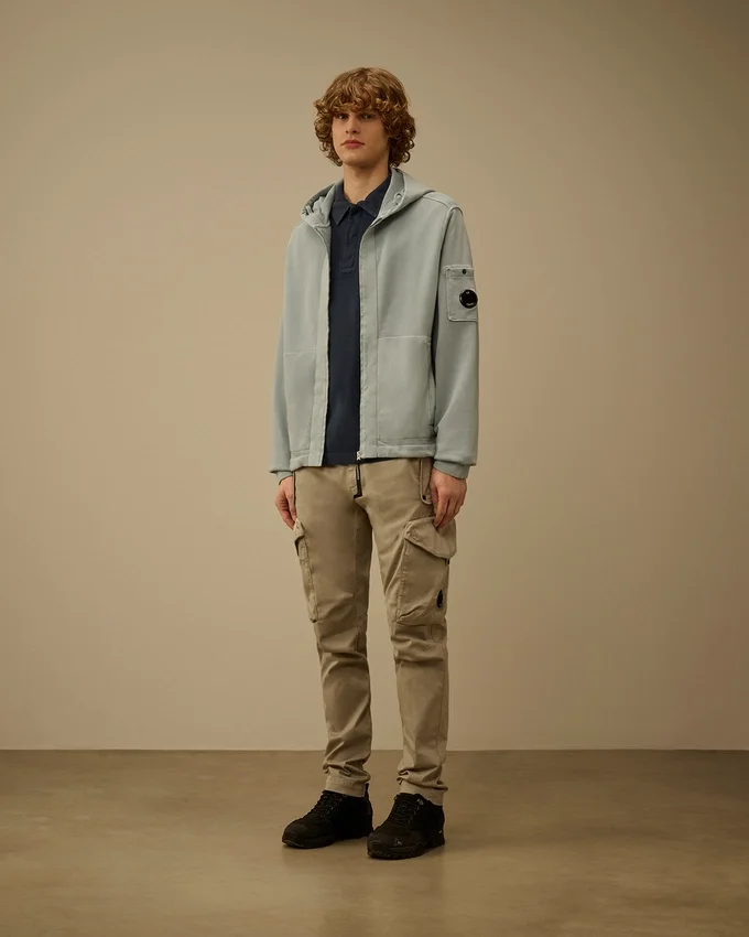 Katoenen diagonaal fleece-Sweatshirt met capuchon en rits