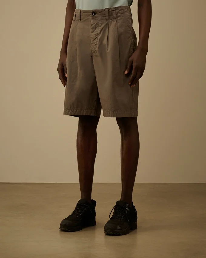 Katoenen gabardine korte broek met losse plooien